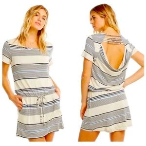 Chaser Strappy Drape-Back Striped Mini Dress